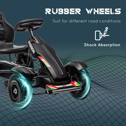 VarietyKart Pedal Go Kart for Kids, Pedal Car with Adjustable Bucket, Handbrake, 4 Rubber Wheels Powered Ride, Black