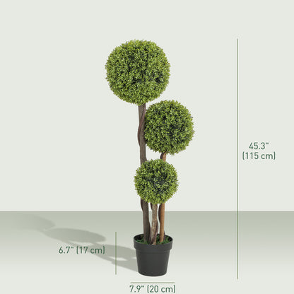 45 Inch Potted Fake Plant Set of 2, Artificial Boxwood Topiary Tree, Triple Ball Tree for Indoor and Outdoor, Green
