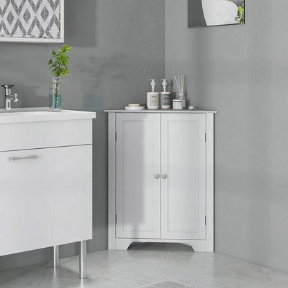 Modern Bathroom Storage Cabinet, Corner Cabinet with Doors, Bathroom Cabinet with Adjustable Shelf and Recessed Door, Wh