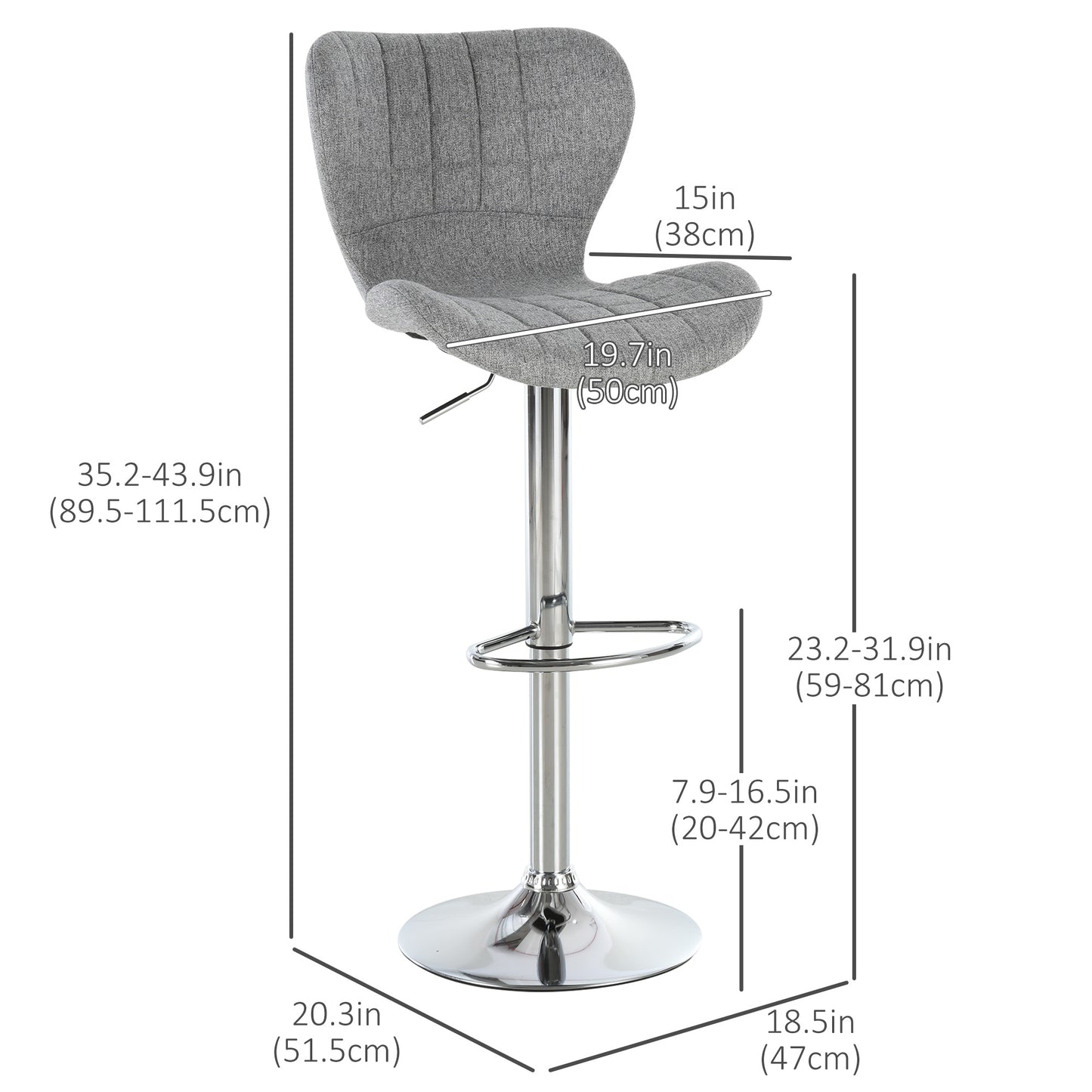 Set of 2 Counter Height Bar Stools Swivel Stool Height Adjustable Bar Chairs with Footrest for Kitchen Dining Home Pub, 