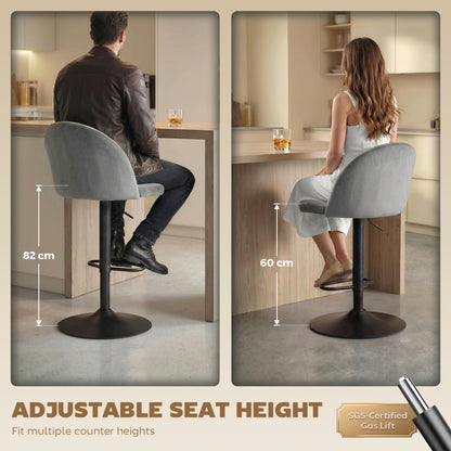 Bar Stools Set of 2, Swivel Counter Height Barstools with Footrest, Grey