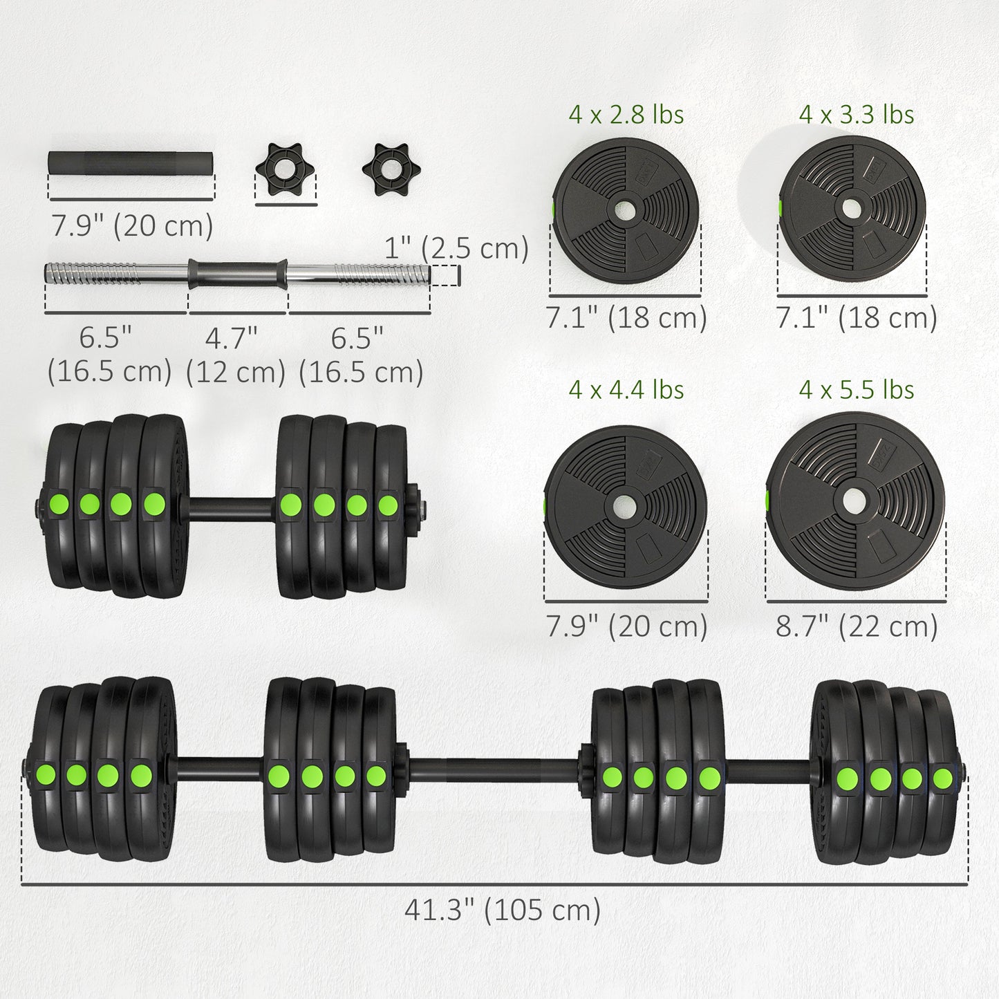 Soozier 66LBS 2-in-1 Adjustable Barbell & Dumbbells Set, Weights Set with Non-slip Handles for Men and Women Home Gym Tr