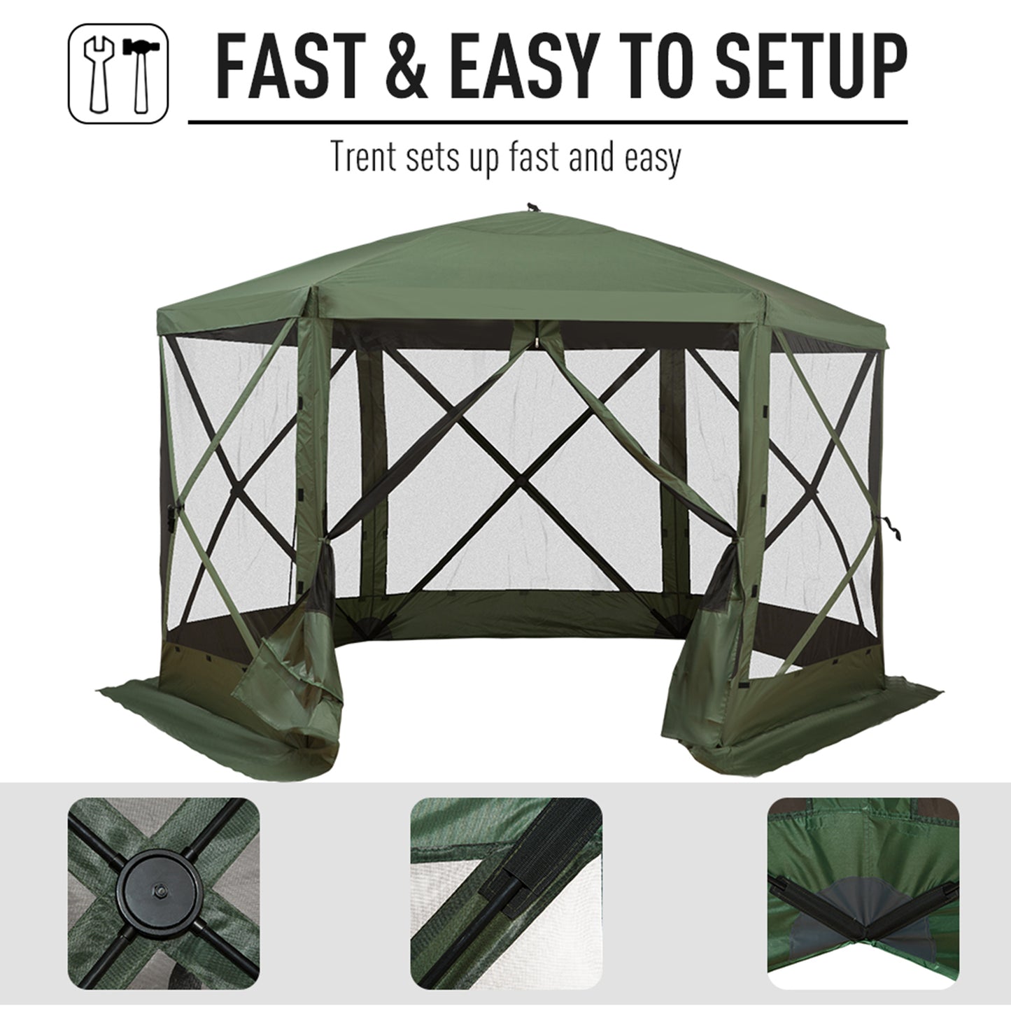 12' x 12' Hexagon Automatic Pop Up Screen Tents Camping Shelter Picnic Canopy Outdoor Sun Shade with Mesh Sidewalls and 