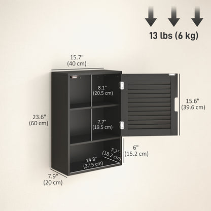 Bathroom Cabinet, Wall Mounted Storage Cabinet with Adjustable Shelves, 40 x 20 x 60 cm, Black