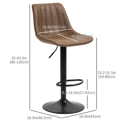 Adjustable Bar Stools Set of 2, Leathaire Swivel Barstools with Back and Footrest, Upholstered Bar Chairs for Kitchen, D