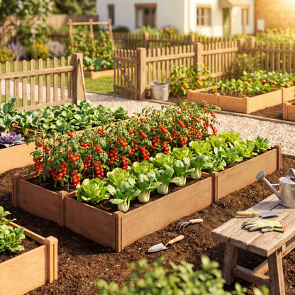Wooden Raised Garden Bed, 8 x 4 x 1ft Elevated Garden Box with Dividers and Open Bottom, Outdoor Raised Planter Box