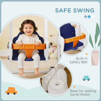 Qaba 6-in-1 Slide and Swing Set Baby Swing Playset Indoor with Basketball Hoop, Climber, Storage Space, Telescope, Orang