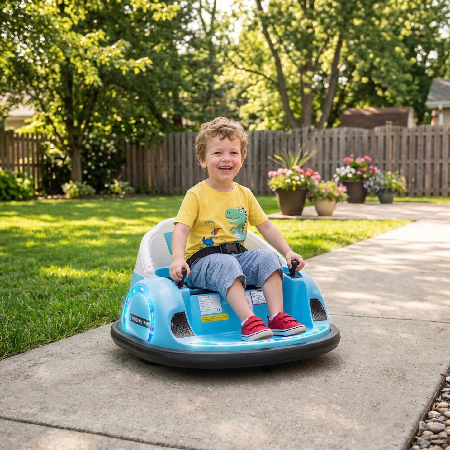 Qaba 12V Bumper Car for Toddlers, Ride On Car with 360 Degree Remote Control, Lights Music Horn, for 1.5-5 Years, Light 