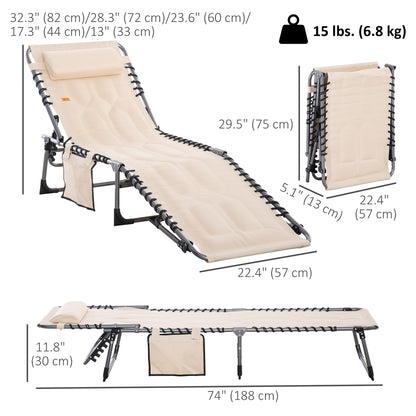 Outdoor Lounge Chair, Folding Chaise Lounge, Patio Padded Tanning Chair with 5-position Adjustable Backrest, Pillow and 
