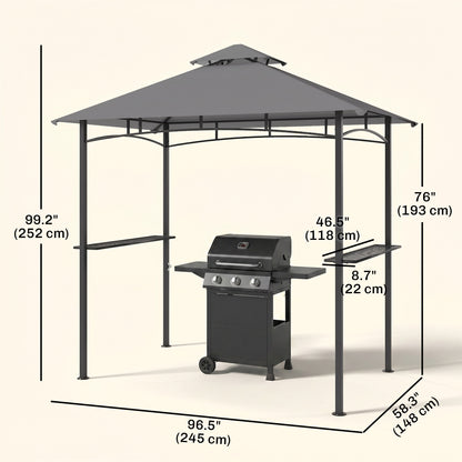 8' x 5' BBQ Grill Gazebo Tent with Double Tiered Canopy for Outdoor Sun Shade, Grey