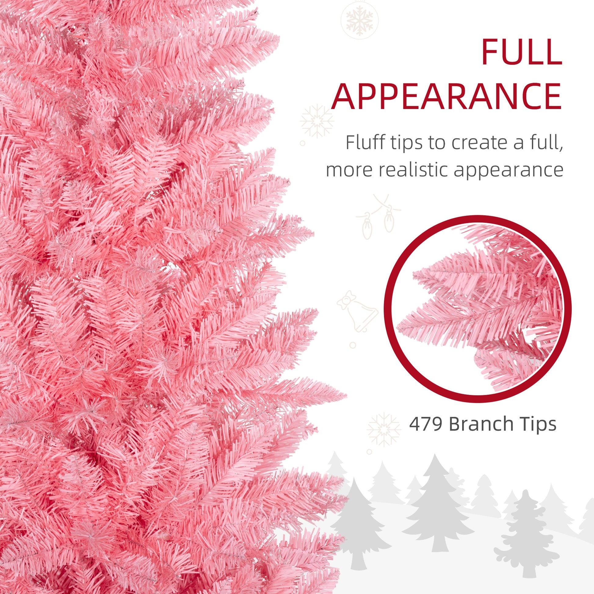 6ft Tall Pencil Artificial Christmas Tree with 479 Branch Tips with Steel Base, Pink