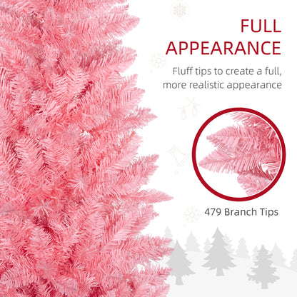 6ft Tall Pencil Artificial Christmas Tree with 479 Branch Tips with Steel Base, Pink