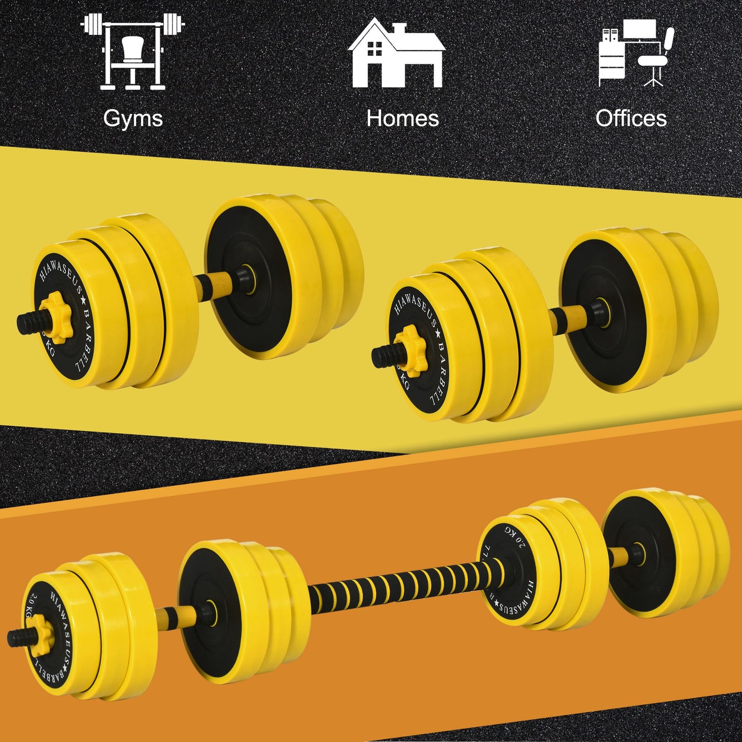 Soozier Dumbbell & Barbell Adjustable Set 66lbs Plate Bar Clamp Rod for Strength Training, Full Body Workout, Muscle Bui