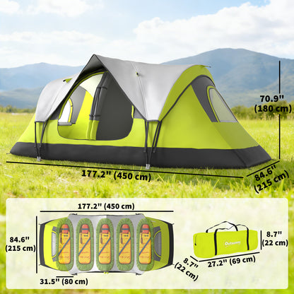 Camping Tent for 6 Man with 2000mm Waterproof Rainfly and Carry Bag for Fishing Hiking Festival, Green
