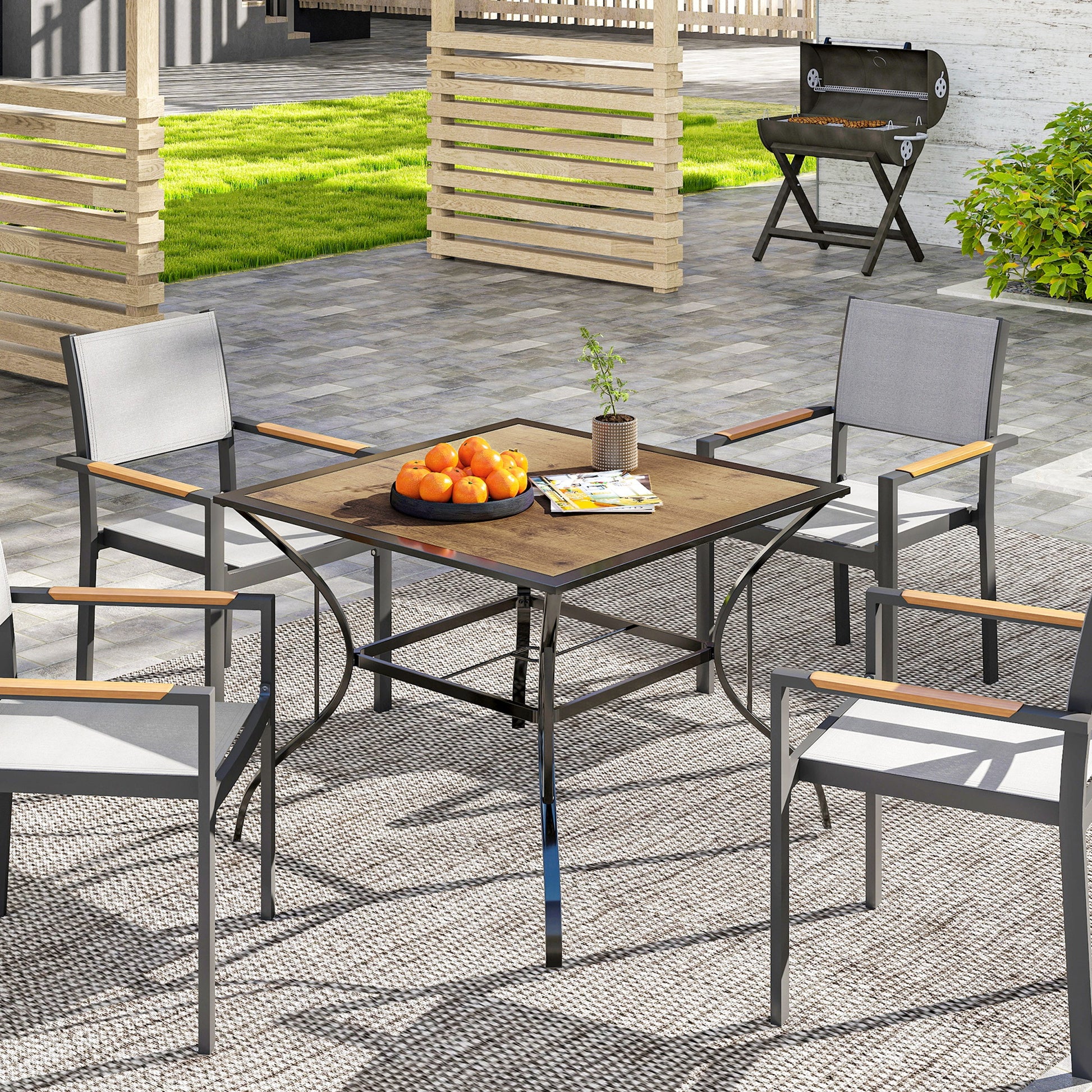 37" Garden Outdoor Dining Table for 4, Square Patio Table with Umbrella Hole, Plastic Board Tabletop for Backyard, Pools
