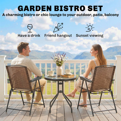 Folding Outdoor Bistro Set, Patio Table and Chairs with Reclining Backrest and Round Dining Table, Brown