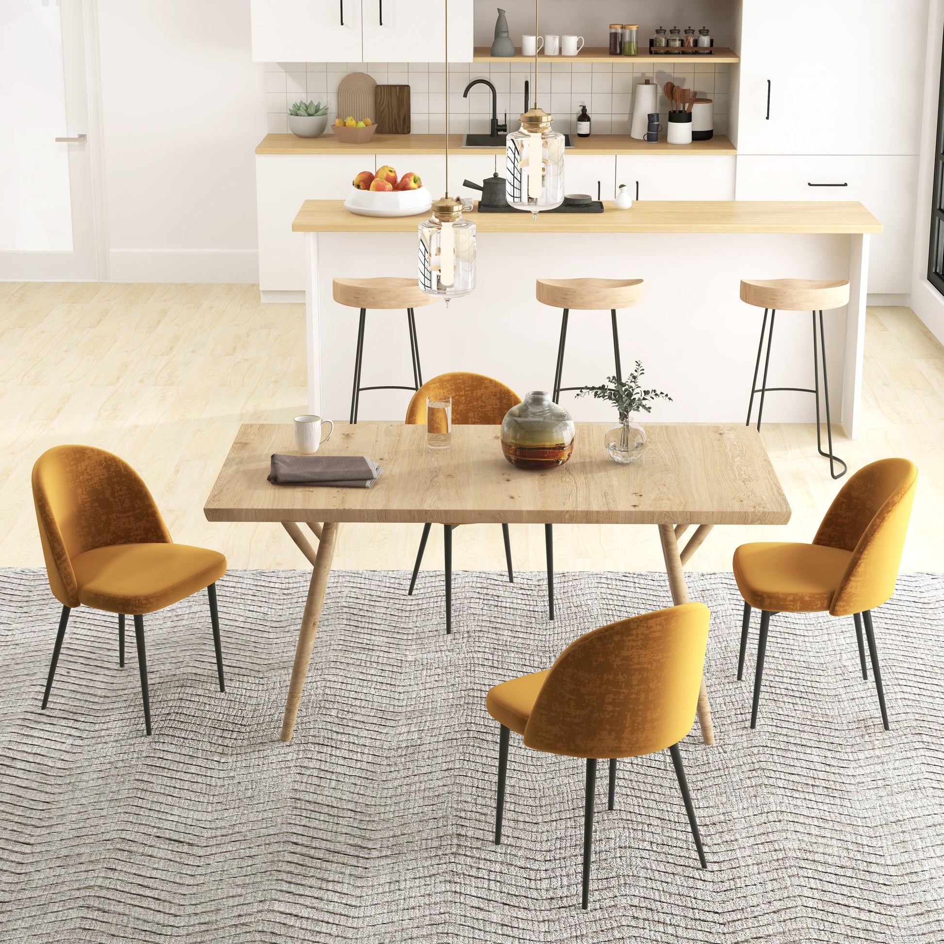 Modern Dining Chairs, Mid-Back Velvet-touch Upholstery Side Chair, Table Chair for Living Room, Dining Room, Yellow, Set