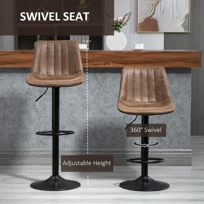 Adjustable Bar Stools Set of 2, Leathaire Swivel Barstools with Back and Footrest, Upholstered Bar Chairs for Kitchen, D