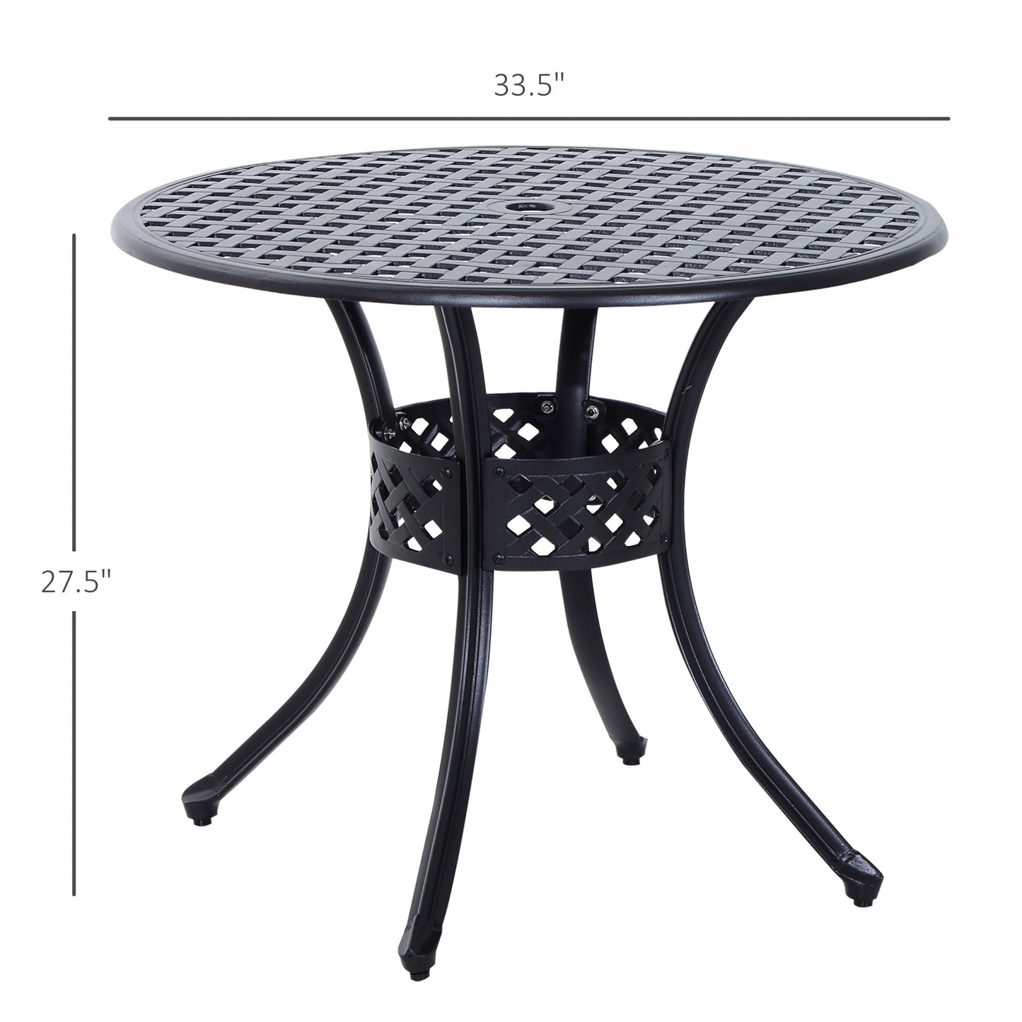 33-Inch Roud Patio Dining Table with Umbrella Hole, Cast Aluminum Garden Table, All Weather Patio Bisto Table, for Lawn,