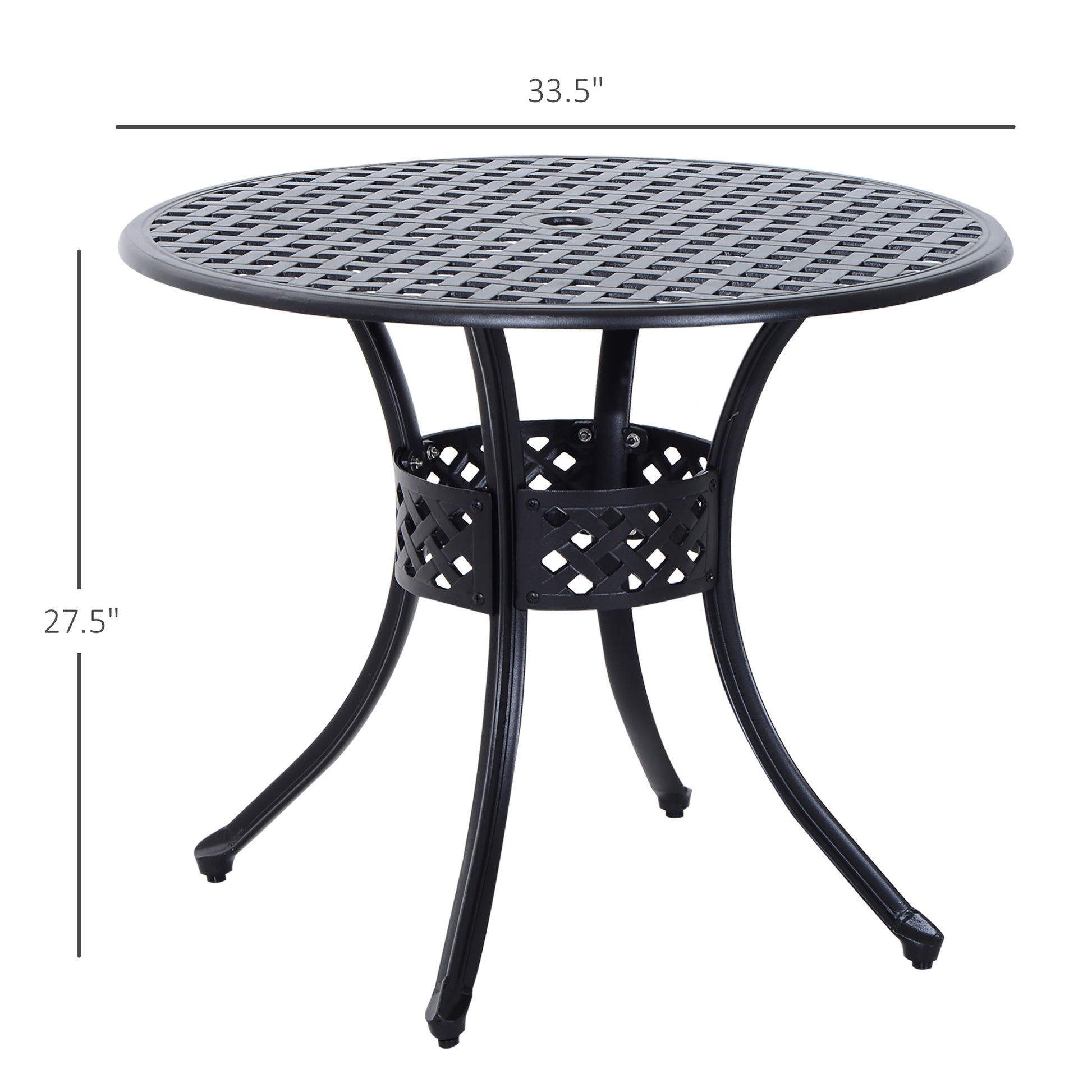 33-Inch Roud Patio Dining Table with Umbrella Hole, Cast Aluminum Garden Table, All Weather Patio Bisto Table, for Lawn,