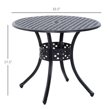 33-Inch Roud Patio Dining Table with Umbrella Hole, Cast Aluminum Garden Table, All Weather Patio Bisto Table, for Lawn,
