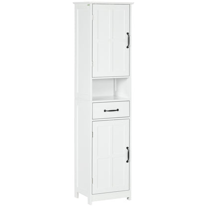 Modern Bathroom Cabinet, Narrow Bathroom Vanities with Open Shelf Drawer Recessed Doors and Adjustable Shelves White