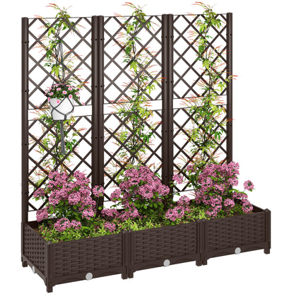 Raised Garden Bed with Trellis, PE Rattan Flower Bed with Drainage Holes and Drain Plugs, 47" x 16" x 48"