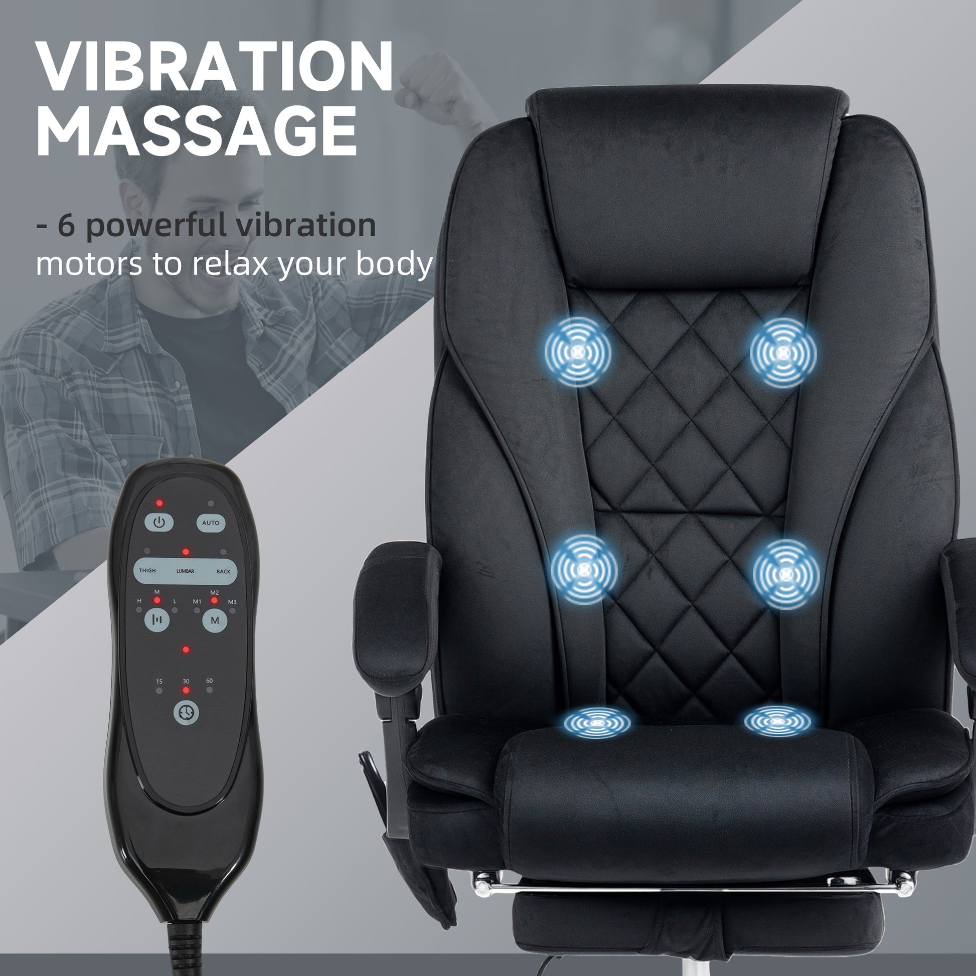 Massage Office Chair, Reclining Computer Chair with Adjustable Height and Footrest, Black
