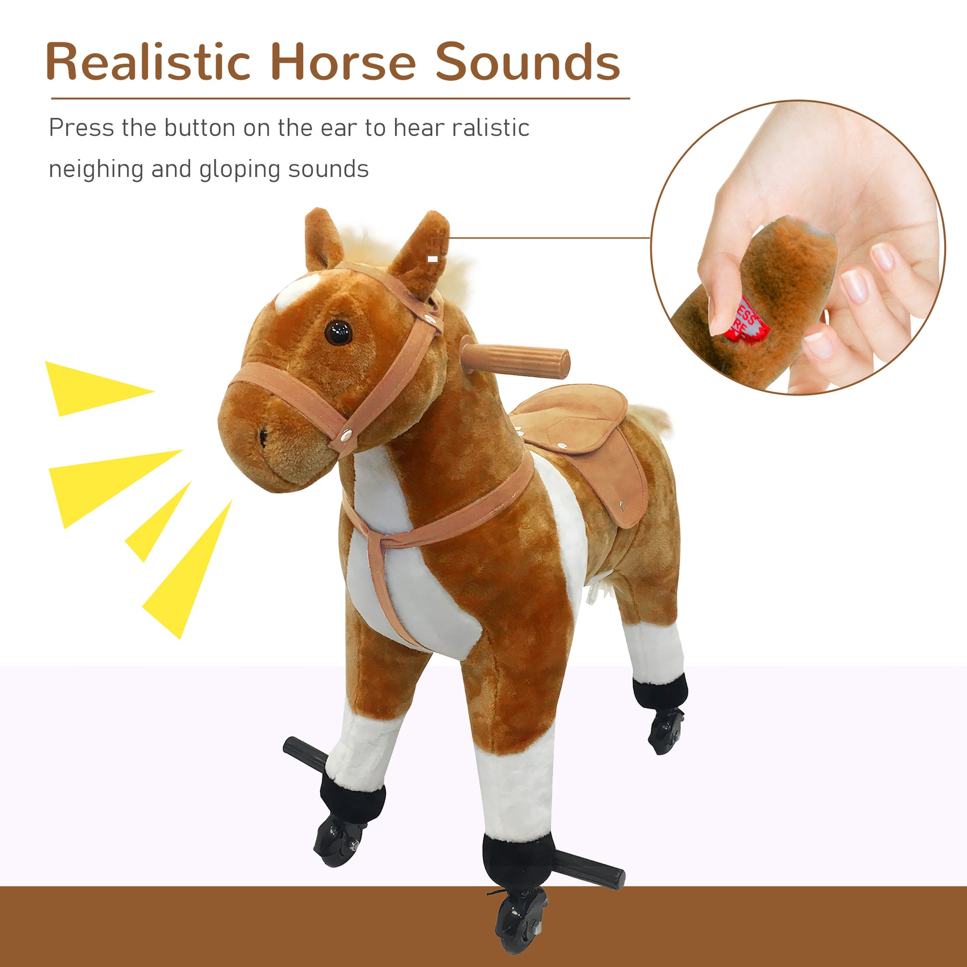 Qaba Kids Rocking Horse, Large Walking  Ride on Toy  for Toddlers 3 year old, Baby Plush Animal Rocker with Sound and Wh