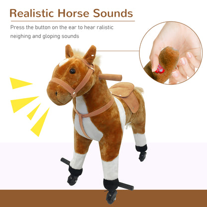 Qaba Kids Rocking Horse, Large Walking  Ride on Toy  for Toddlers 3 year old, Baby Plush Animal Rocker with Sound and Wh