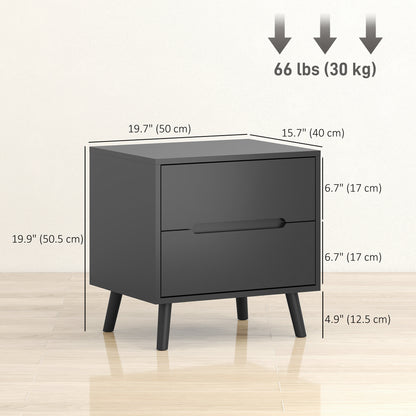 Nightstands Set of 2, Bedside Table with 2 Drawers, Modern Side End Table with Solid  Wood Legs for Bedroom, Black