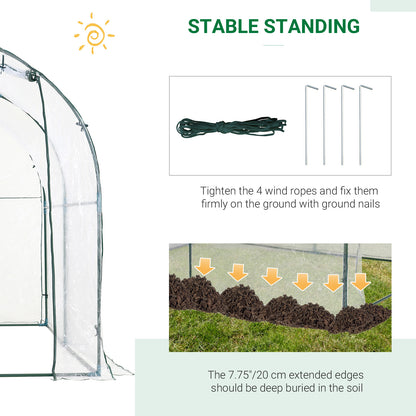 Dome Tunnel Greenhouse Plant Shed with Roll Up Door, 6.6' x 8.2' x 6.6', Transparent
