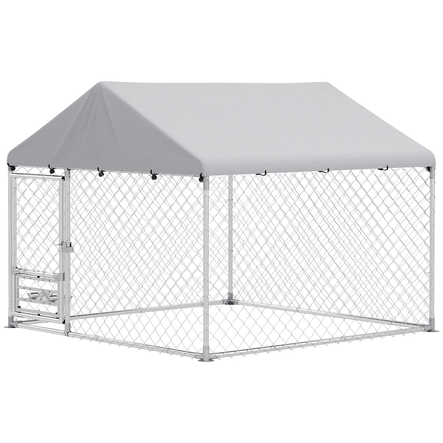 Outdoor Dog Run w/ Adjustable & Rotating Bowls, Water-Resistant UV-Resistant Cover, Secure Lock, 6.6' x 6.6' x 5.1'