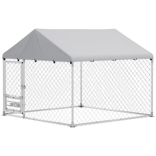 Outdoor Dog Run w/ Adjustable & Rotating Bowls, Water-Resistant UV-Resistant Cover, Secure Lock, 6.6' x 6.6' x 5.1'