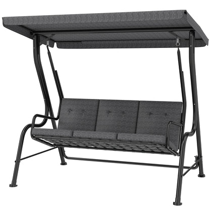 3-Person Porch Swing Chair, Patio Swing Bench with Adjustable Canopy, Removable Thicken Cushion, Black