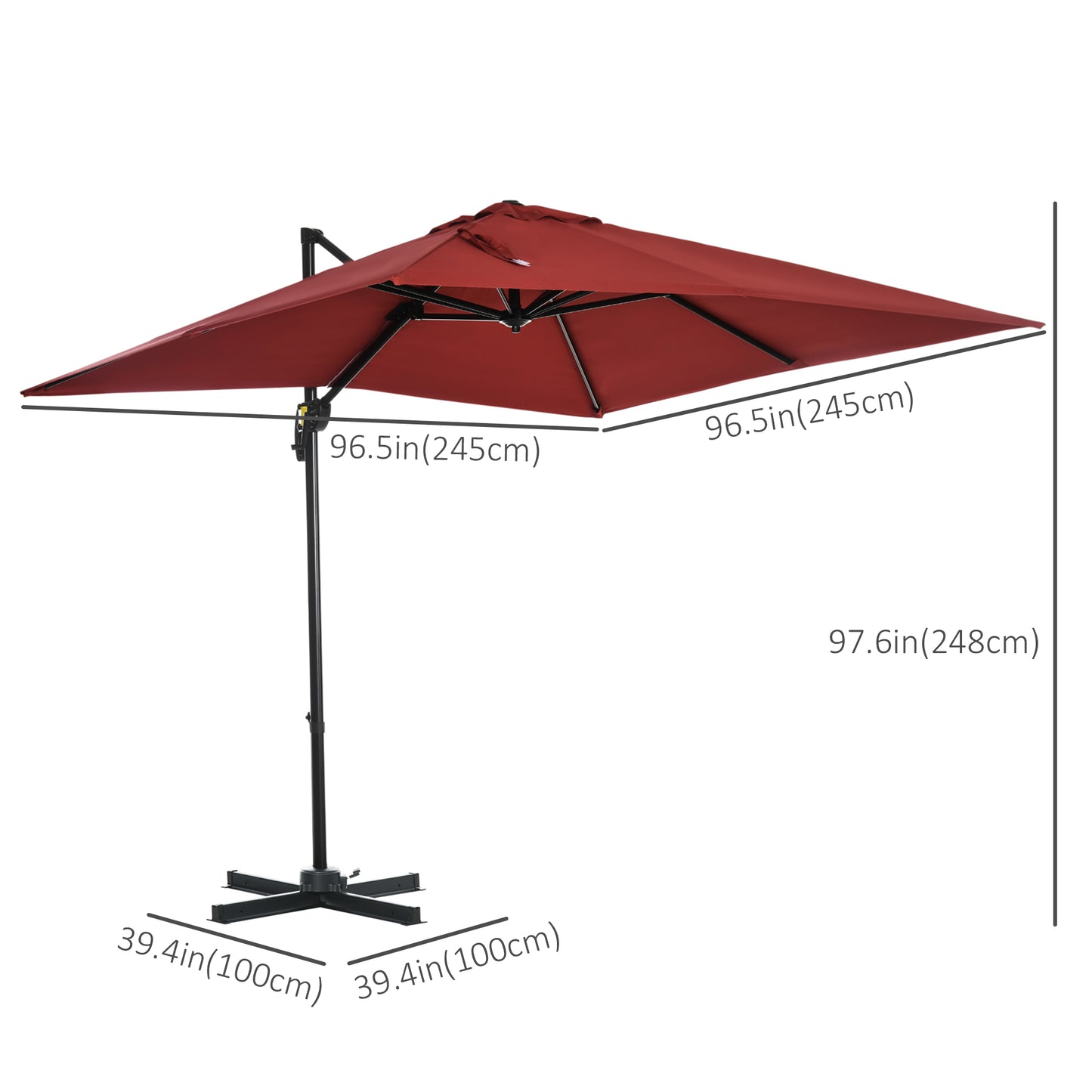 8' x 8' Square Patio Hanging Offset Umbrella with 360° Rotation, Aluminum Outdoor Cantilever Parasol with Crank & Tilt, 