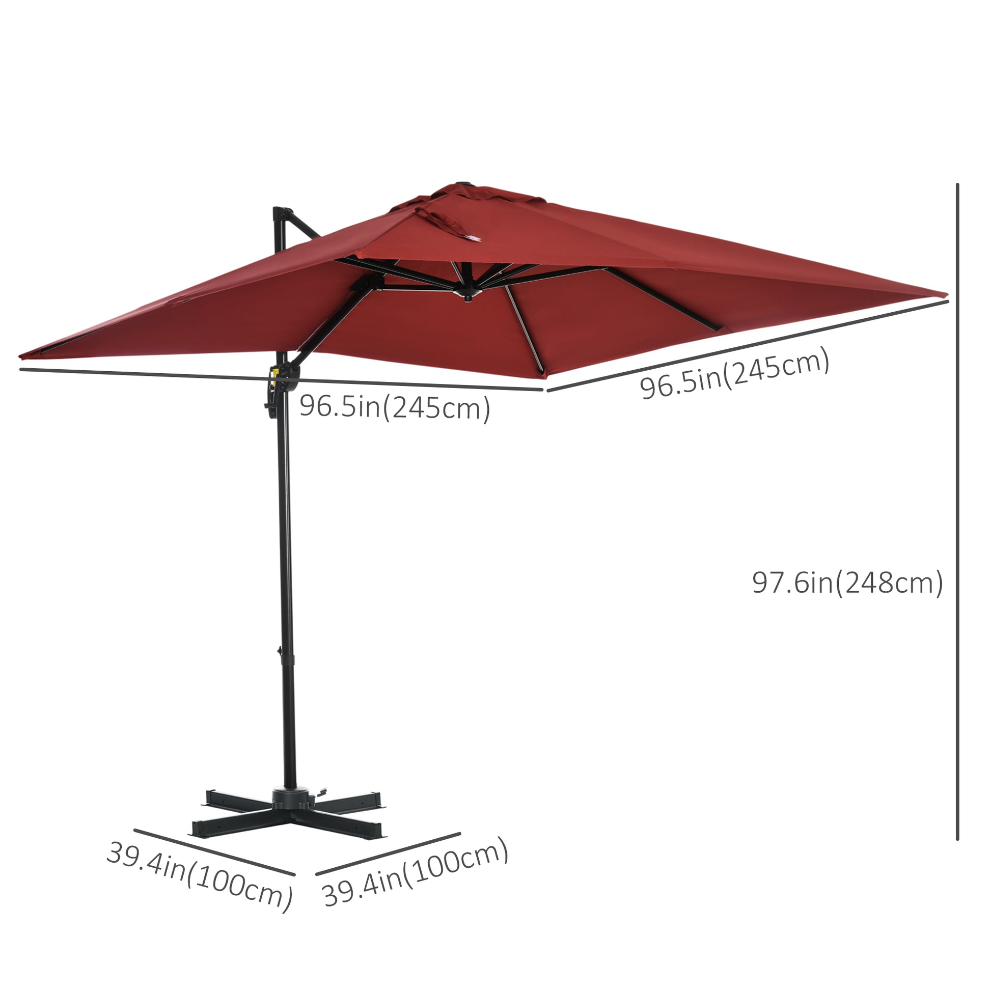 8' x 8' Square Patio Hanging Offset Umbrella with 360° Rotation, Aluminum Outdoor Cantilever Parasol with Crank & Tilt, 