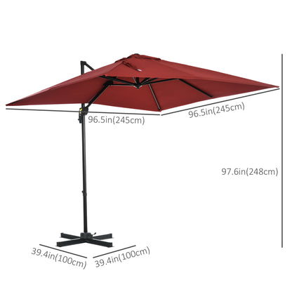 8' x 8' Square Patio Hanging Offset Umbrella with 360° Rotation, Aluminum Outdoor Cantilever Parasol with Crank & Tilt, 