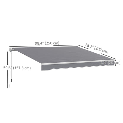 8' x 7' Retractable Awning, Patio Awnings, Sunshade Shelter with 280 g/m² UV & Water-Resistant Fabric, Dark Grey