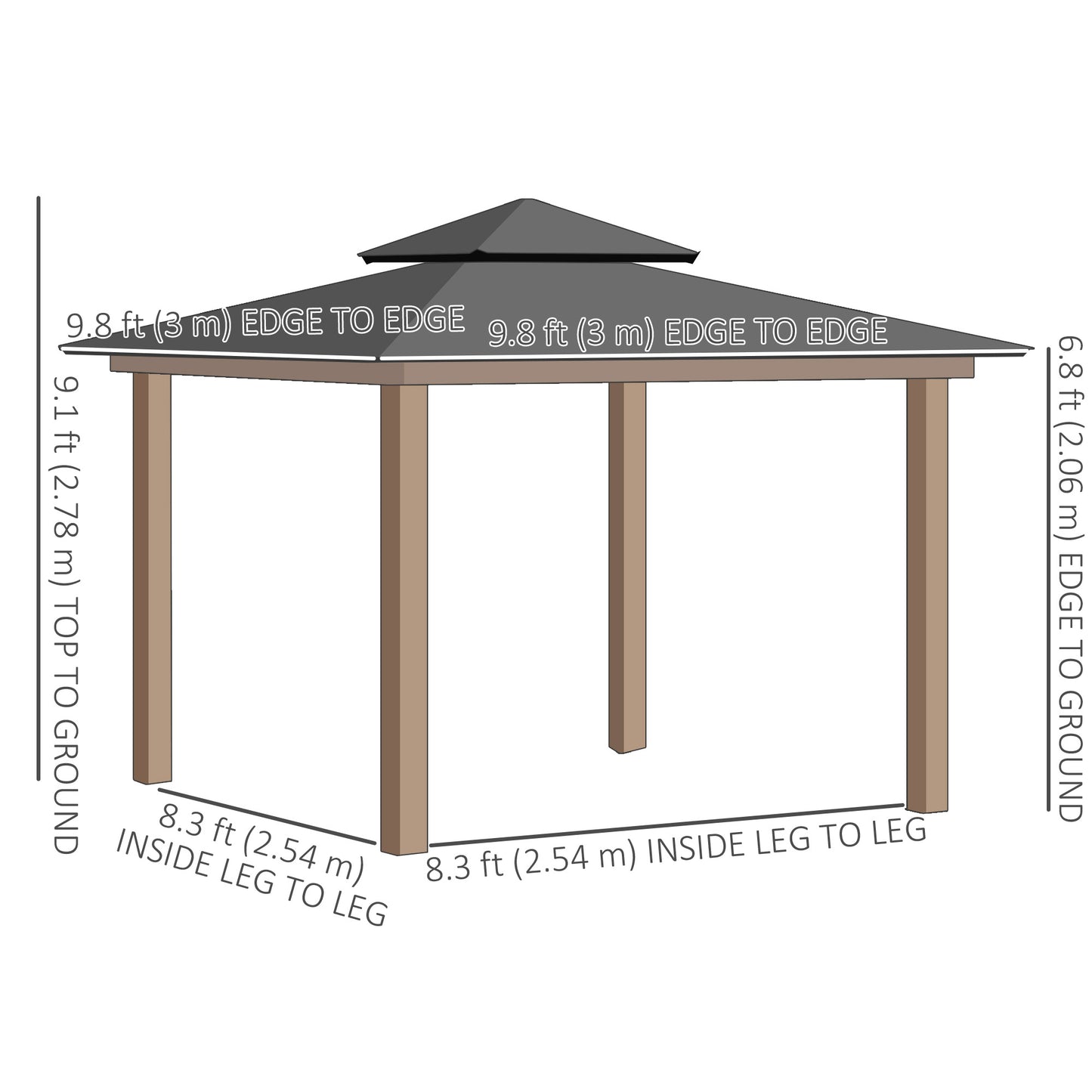 10' x 10' Outdoor Hardtop Gazebo Canopy w/ Double PC Roof, Steel Frame, Nettings, Curtains for Garden Lawn Deck, Khaki