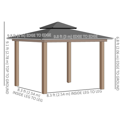 10' x 10' Outdoor Hardtop Gazebo Canopy w/ Double PC Roof, Steel Frame, Nettings, Curtains for Garden Lawn Deck, Khaki