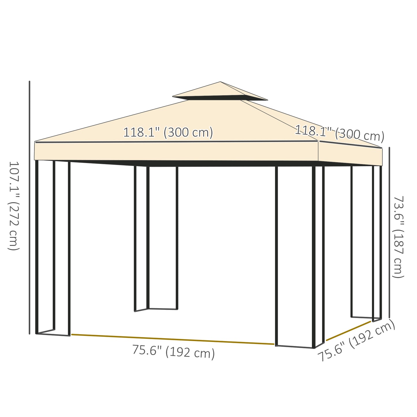 10'x10' Soft-top Steel Patio Gazebo Outdoor Sun Shelter with 2-Tier Polyester Roof, Curtain Sidewalls, Beige