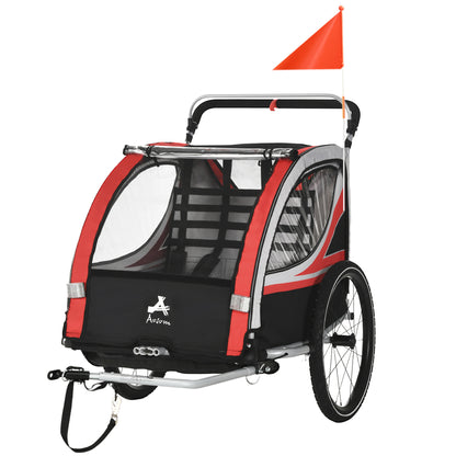 VarietyKart 3-in-1 Bike Trailer for Kids, Running Stroller with 2 Seats, Jogging Cart with 5-Point Harness, Storage Unit