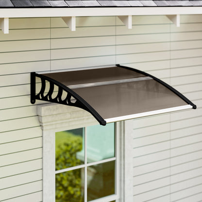 Awning Door Canopy, 40.6" x 38" Polycarbonate Front Door Outdoor Patio Cover with Hollow Sheet for UV Protection, Brown