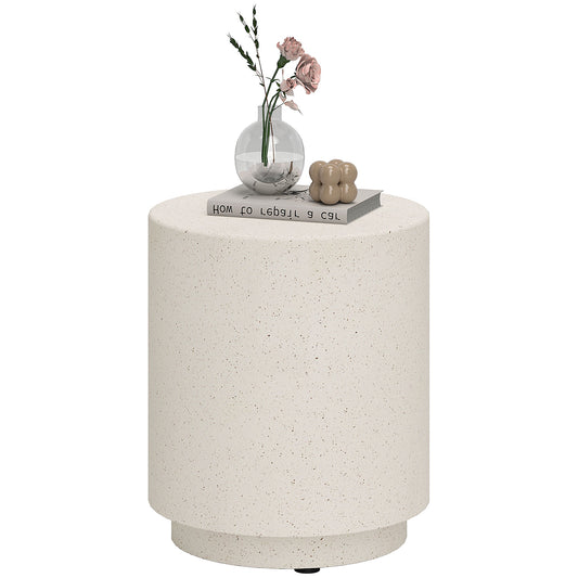 Terrazzo Finish Side Table, 17" Round End Table for Indoor and Outdoor, Cream White