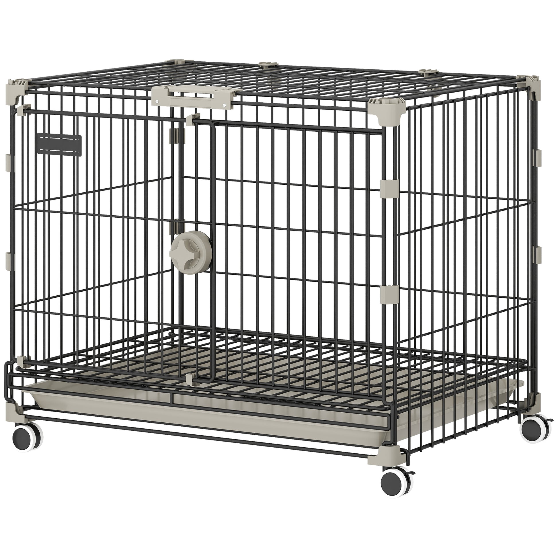 Dog Crate, 24 Inch Metal Dog Cage with Removable Tray, Lockable Wheels, 2 Doors for Small Breeds, Black