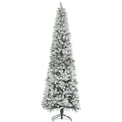 9ft Pencil Christmas Tree, Flocked Tree with 1277 Branch Tips and Metal Base for Home, Indoor, Holiday