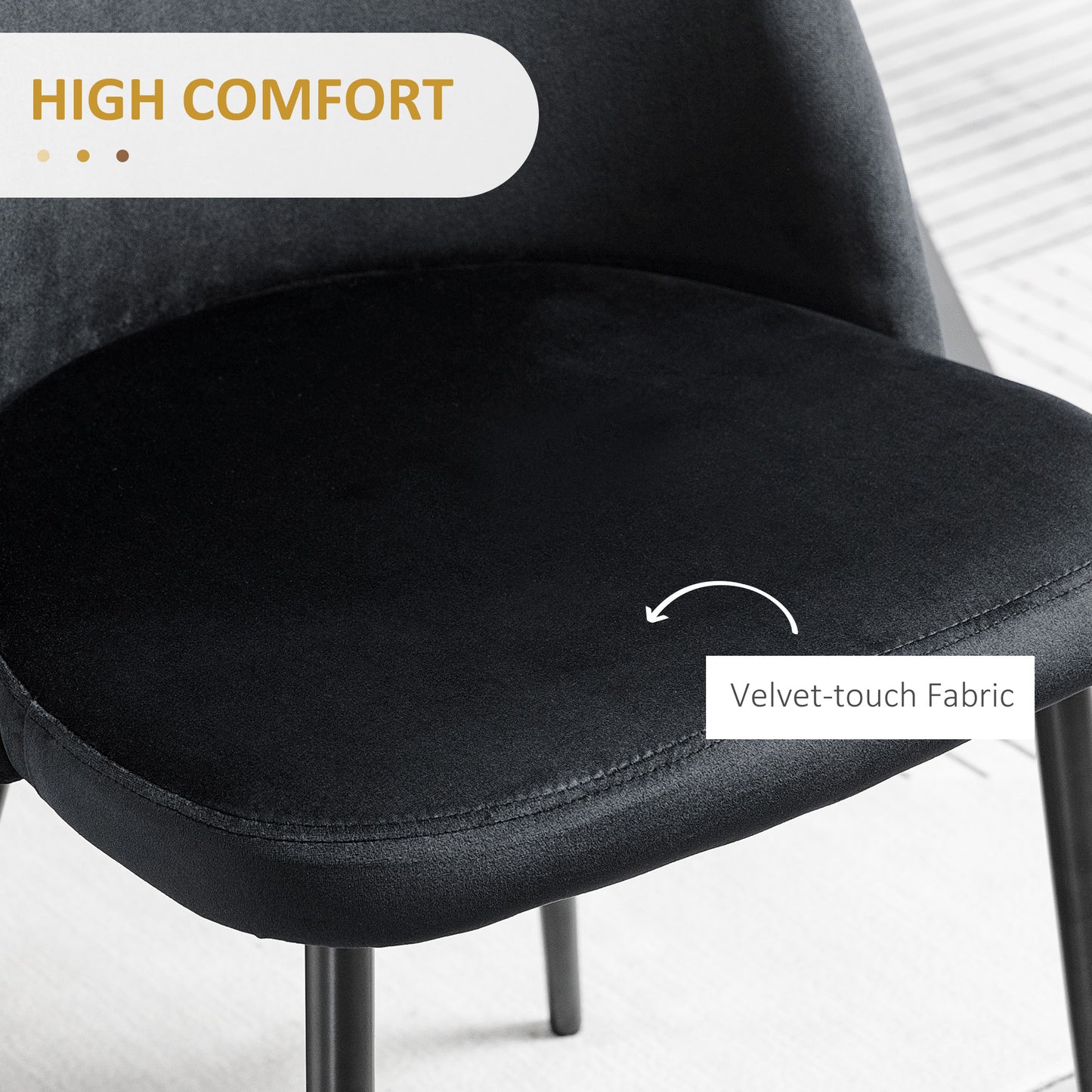Modern Dining Chairs, Mid-Back Velvet-touch Upholstery Side Chair, Table Chair for Living Room, Dining Room, Black, Set 