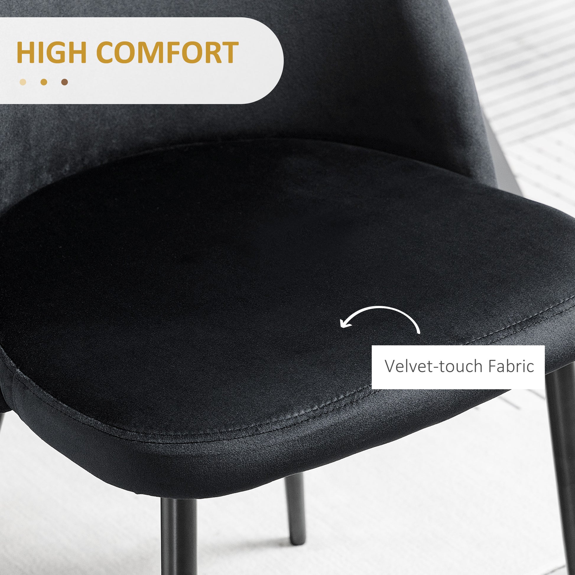 Modern Dining Chairs, Mid-Back Velvet-touch Upholstery Side Chair, Table Chair for Living Room, Dining Room, Black, Set 