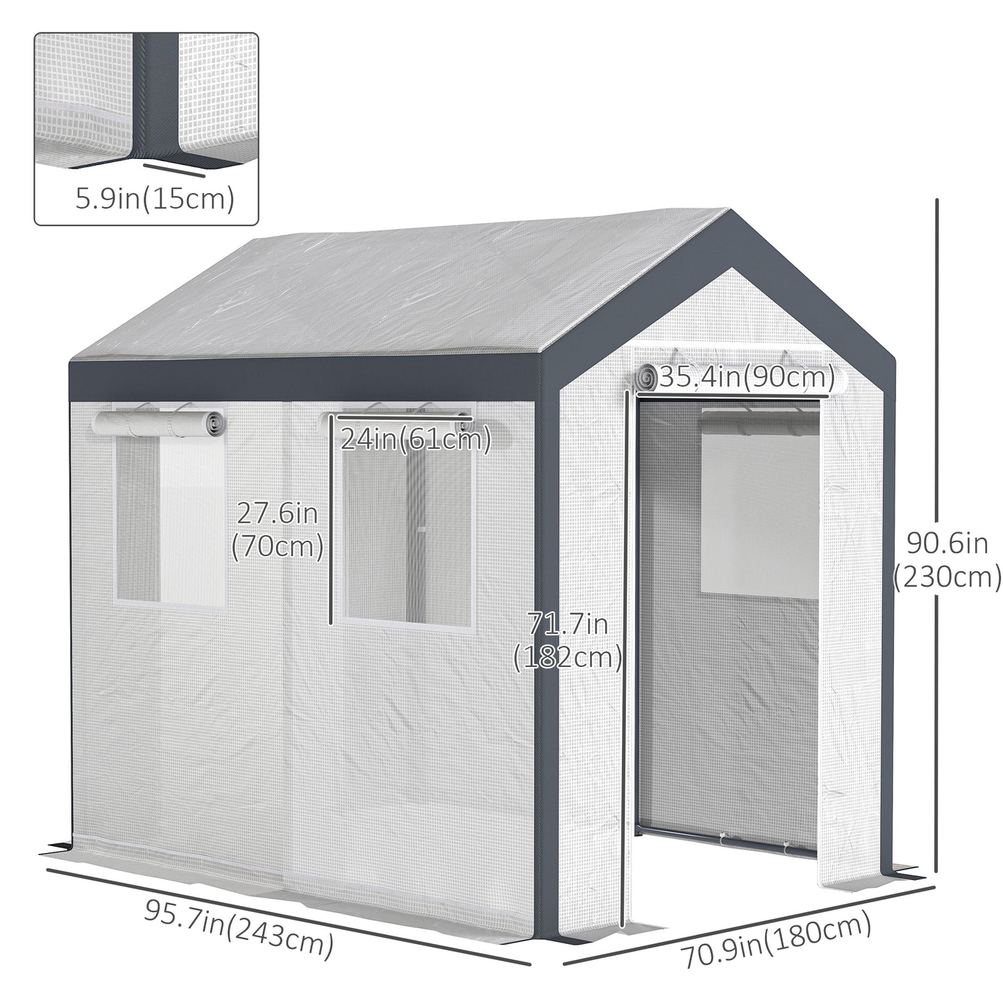8' x 6' x 7.5' Heavy-duty Walk-in Greenhouse Outdoor Vegetable Plants Growing Warm House Seed Plant Growth Tent Polytunn